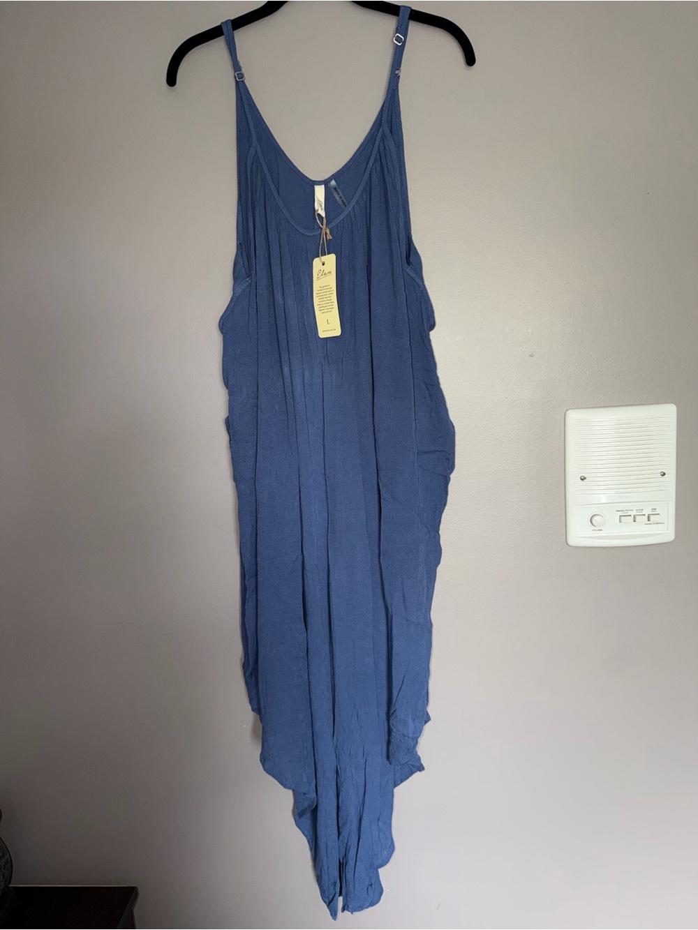Elan Blue/Purple Crinkle Maxi Dress Romper w pockets